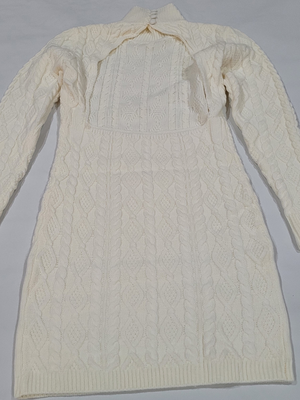 Cream Cable Knit Long Sleeve Dress